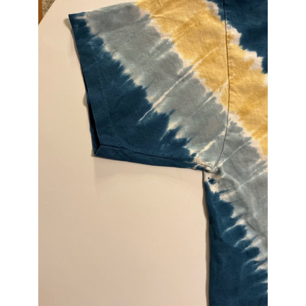 VTG USA Made Liquid Blue Navy Tie Dye T Shirt 90s Single Stitch Blue Yellow L - Picture 8 of 10